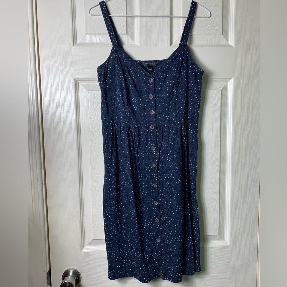 Banana Republic | Dot Pattern Navy Button Front Dress - Small